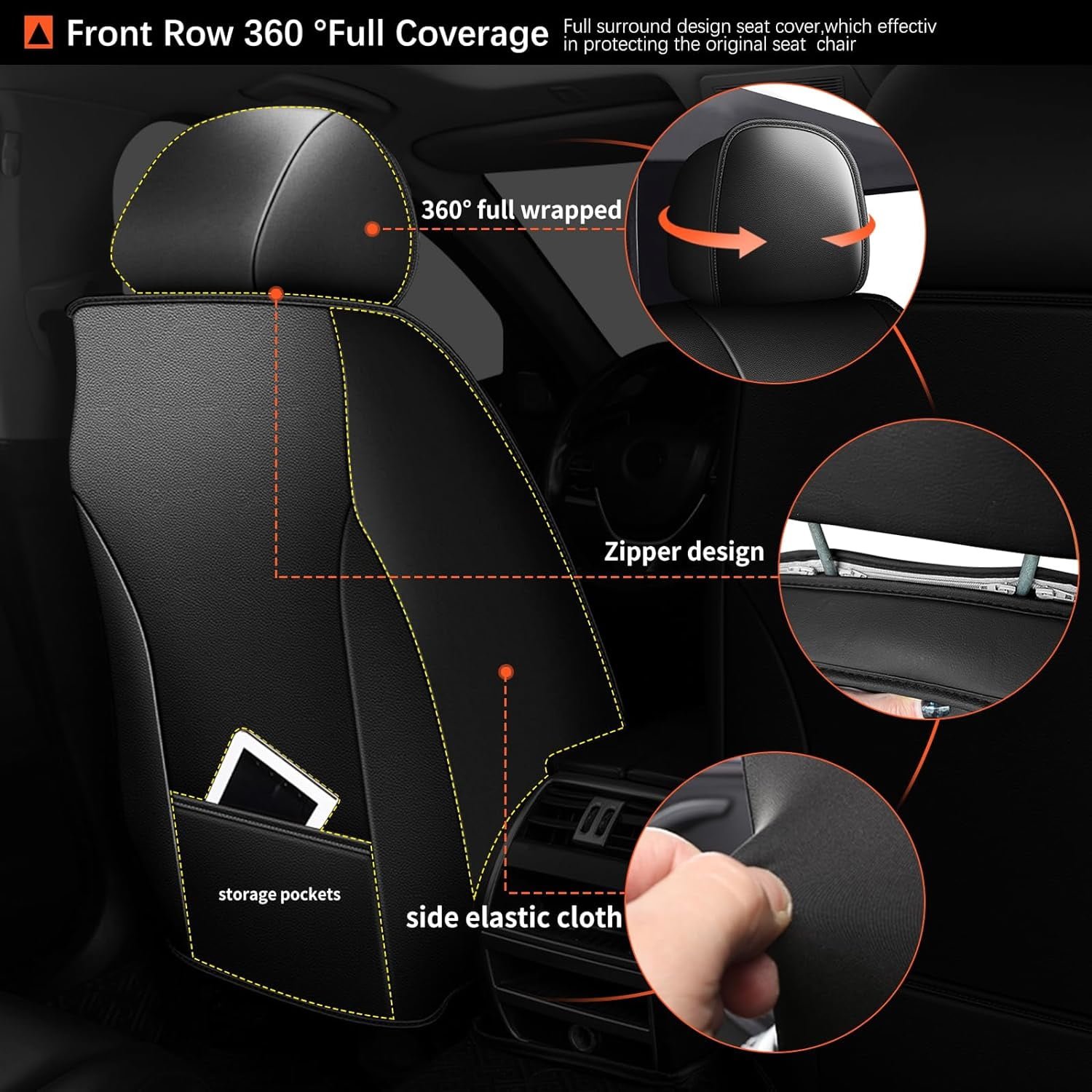 IKABEVEM Fit for Toyota RAV4 2013-2024 Ice Silk Leather Breathable Waterproof Seat Covers (5 Seats & Black)