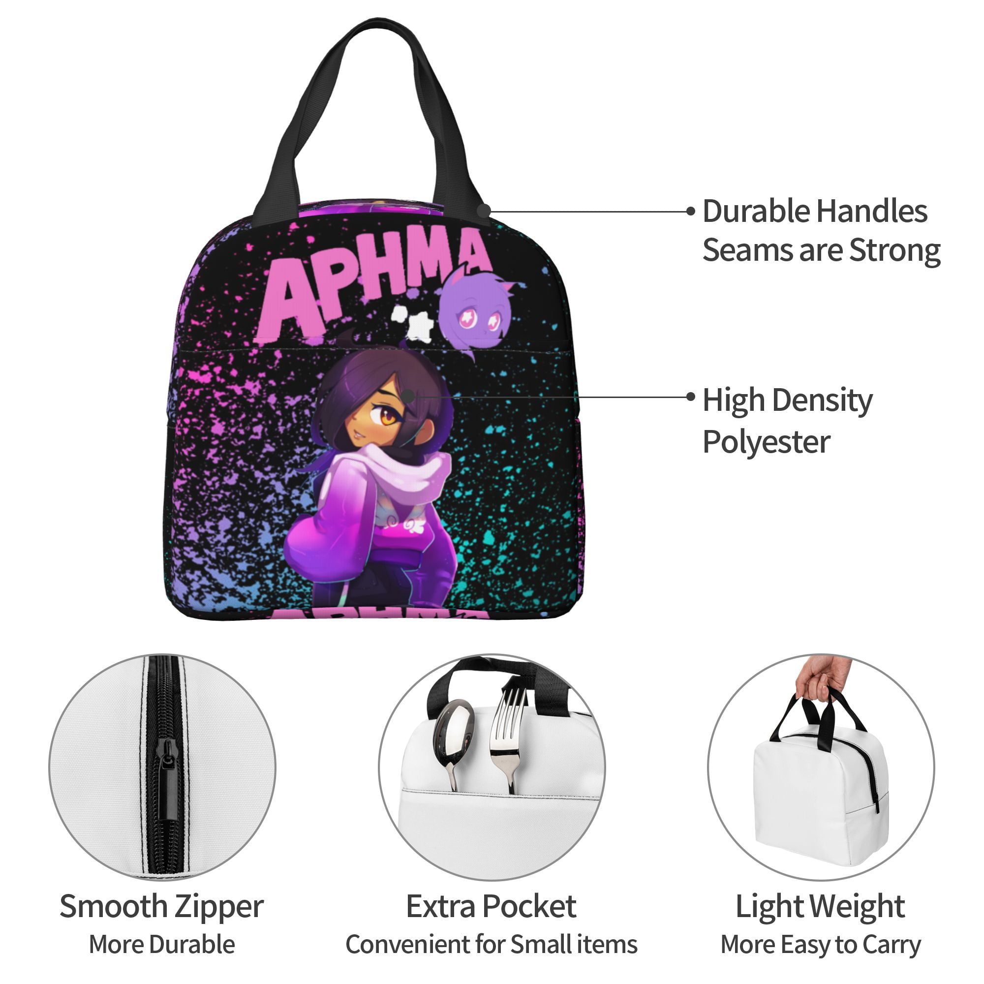 Aphmau Lunch Bag Tote Bag Insulated Lunch Box Picnic Beach Fishing Work 