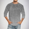 thumbnail image 2 of Camisas de Lino para Hombres Impresión Cuello Redondo Casual 3/4 Manga Blusa, Mezcla de Lino de Algodón para Primavera Verano Ocio Y Tops Diarios, 2 of 9
