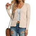 thumbnail image 4 of idosla Women's Long Sleeve Cardigan Casual V-Neck Button Open Front Outerwear Soft Cropped Knit Shrugs Sweater (Beige, XXL), 4 of 9