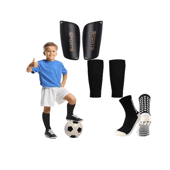 Piezas Espinilleras de Futbol para Niños, Espinilleras Futbol con Protección de Cojín Xtellar negro