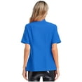 thumbnail image 4 of renvena Women's Short Sleeve Cross Collar Chef Coat Double Breasted Chef Jacket Kitchen Restaurant Work Uniform LightBlue L, 4 of 7
