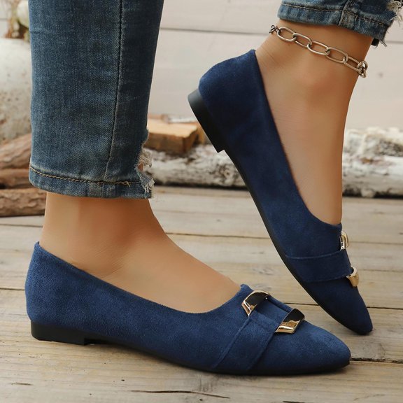 Lenago Summer Mary Jane Flats for Women Mesh Flats Round Toe Shoes Comfy Slip Ons Casual Dress Flats Waling Loafer Summer Fall Trendy Office Shoes Blue US5.5