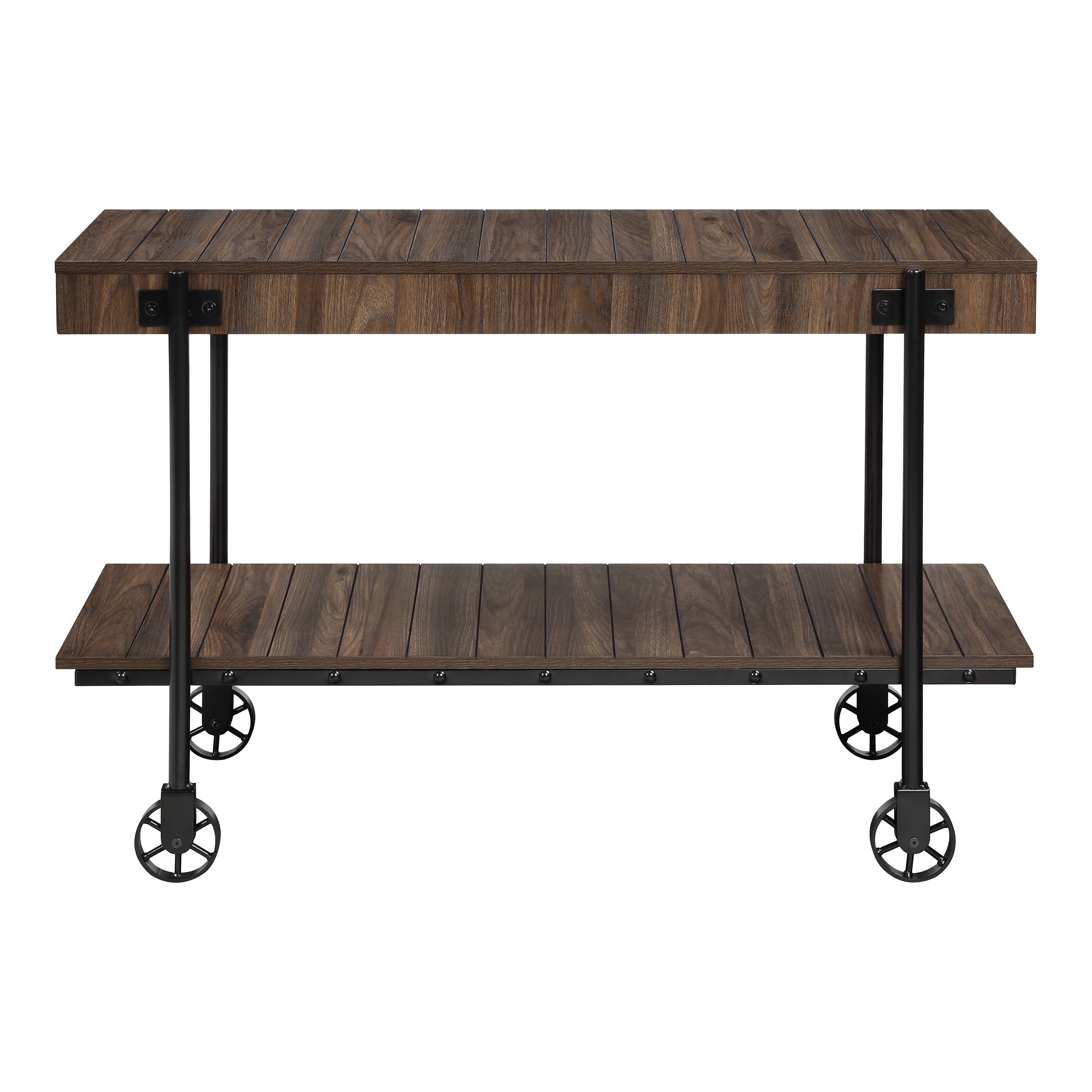 Furniture of America Russe 1-Shelf Wood Dark Walnut Sofa Table with Wheels