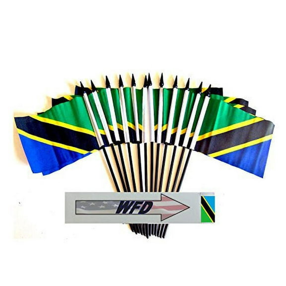 Pack of 12 4"x6" Tanzania Polyester Miniature Office Desk & Little Table Flags, 1 Dozen 4"x 6" Tanzanian Small Mini Hand Waving Stick Flags