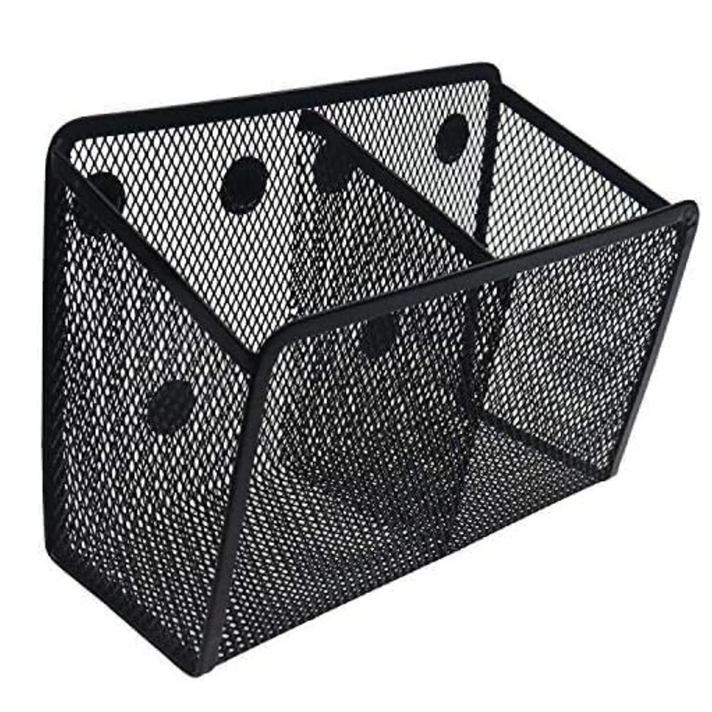 HYG Mesh Metal Magnetic Marker Holder Black Pencil Cup Locker Organizer Accessories Large Metal Pencil Storage Basket for Refrigerator Whiteboard Blackboard 2 Pack