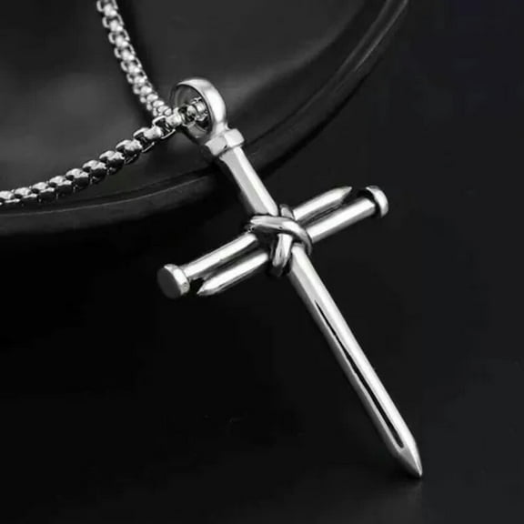 K-KED Men's Christ Jesus Nail Rope Cross Pendant Necklace Christian Delicate Jewelry Chain 24"