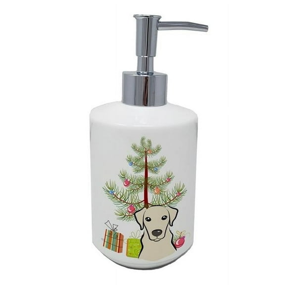 Carolines Treasures BB1594SOAP 7 x 3.5 in. Unisex Christmas Tree & Yellow Labrador Ceramic Soap Dispenser