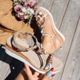 thumbnail image 4 of Platform Espadrilles for Women Bohemia Beaded Sandals Open Toe Wedges Heels Trendy Elastic Band Slingback Beach Shoes White Size 7, 4 of 7