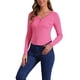 thumbnail image 4 of Camisetas Henley de punto acanalado ajustadas de manga larga con botones y escote en V para mujer INSPIRE CHIC XL Rosa, 4 of 6