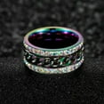 thumbnail image 2 of 11mm Black/Gold/Rainbow Cz Band Men's Stainless Steel Spinner Chain Wedding Ring, 2 of 9