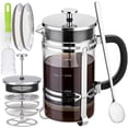 thumbnail image 1 of Cafetera de prensa francesa (21 oz), prensa de café de acero inoxidable 304 con pantalla de 4 filtros, 100% sin residuos, vidrio de borosilicato alemán resistente al calor, SIN BPA, apto para lavavaji, 1 of 5