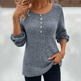 thumbnail image 2 of YDLCAFD Women Shirts New Round Neck Stripe Milled Solid Colour Button Patchwork Long Sleeve T Shirt for Women Nike Shirts for Women Cotton Tunic Tops for Women, 2 of 5