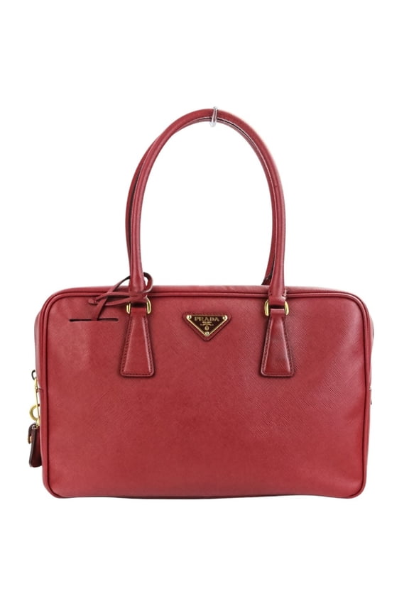 Pre-Owned PRADA Prada Triangle Logo Plate Saffiano Leather Handbag Tote Bag Red Women's