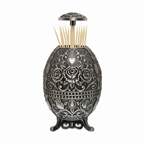Portable Retractable Toothpick Holder with Bottle Opener Automatic Retro Pop Up Toothpick Dispenser Toothpicks Case Storage Organizer Container Decoration for Kitchen (Rose Flower- Tin Color)