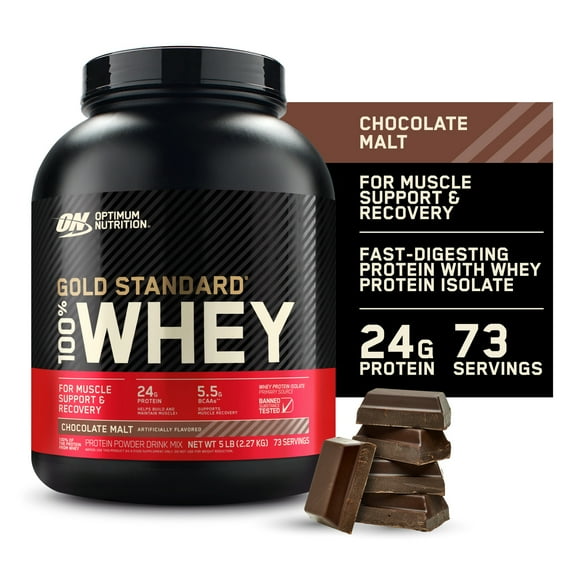Optimum Nutrition Gold Standard 100% Whey Protein Powder, Chocolate Malt, 24g Protein, 5 LB