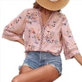 thumbnail image 2 of Camiseta de Verano para Mujer, Elegante, Informal, con Mangas 3/4, Cuello en V, Estilo Étnico Bohemio y Estampado Acampanado. Rosa XXL, 2 of 8