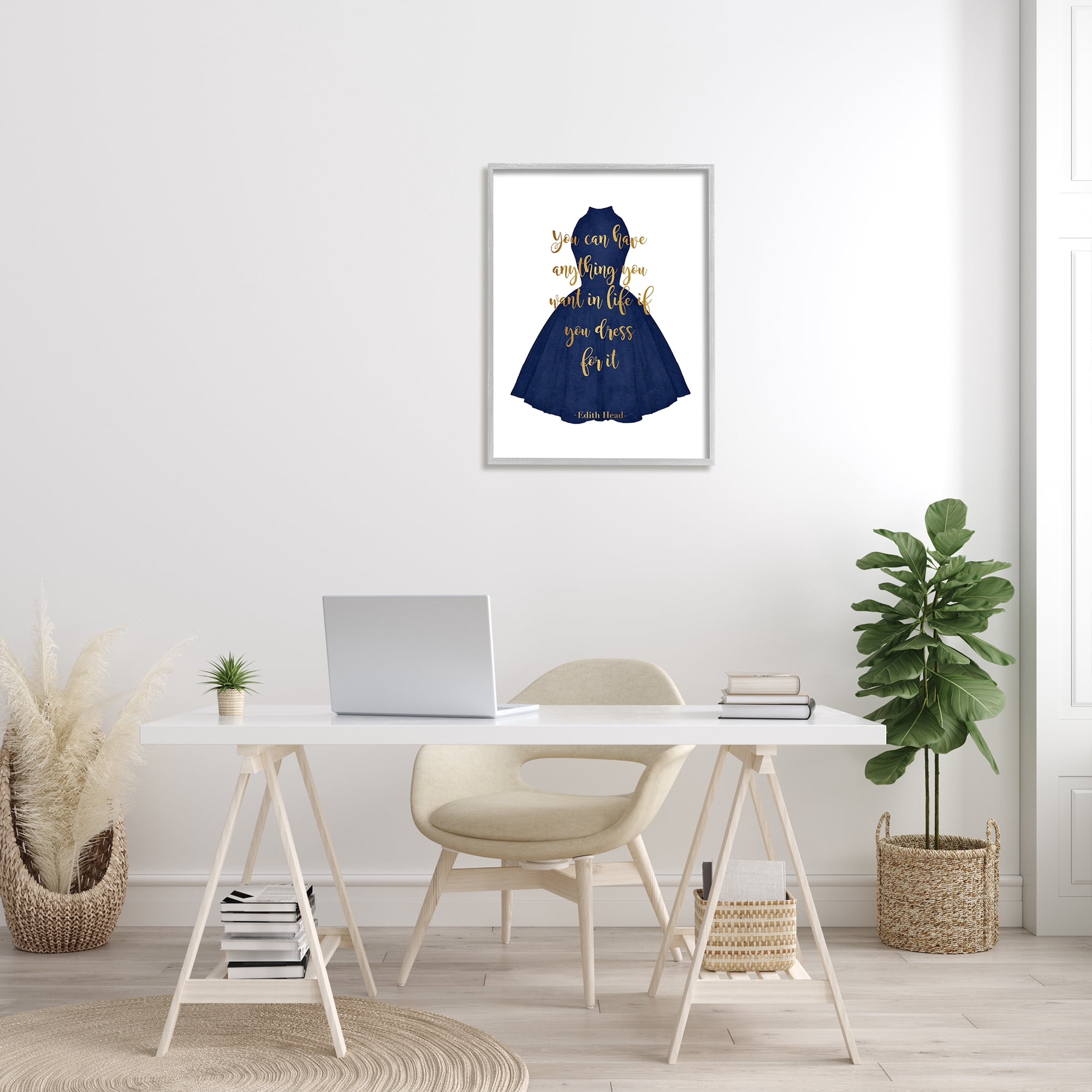 Stupell Industries If you Dress For It Quote Blue Gown Fashion Glam Painting Gray framed Art Print Wall Art, 24 x 30, Design by Amanda Greenwood