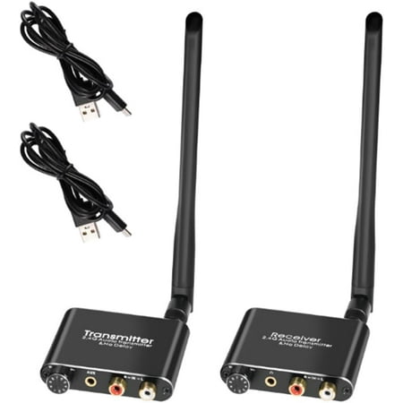 Tianle Wireless Audio Transmitter Receiver up to 160ft 50 metres 2.4G No Delay Audio Transmitter Adapter Support RCA Connector& (3.5mm Connector Input & Output)