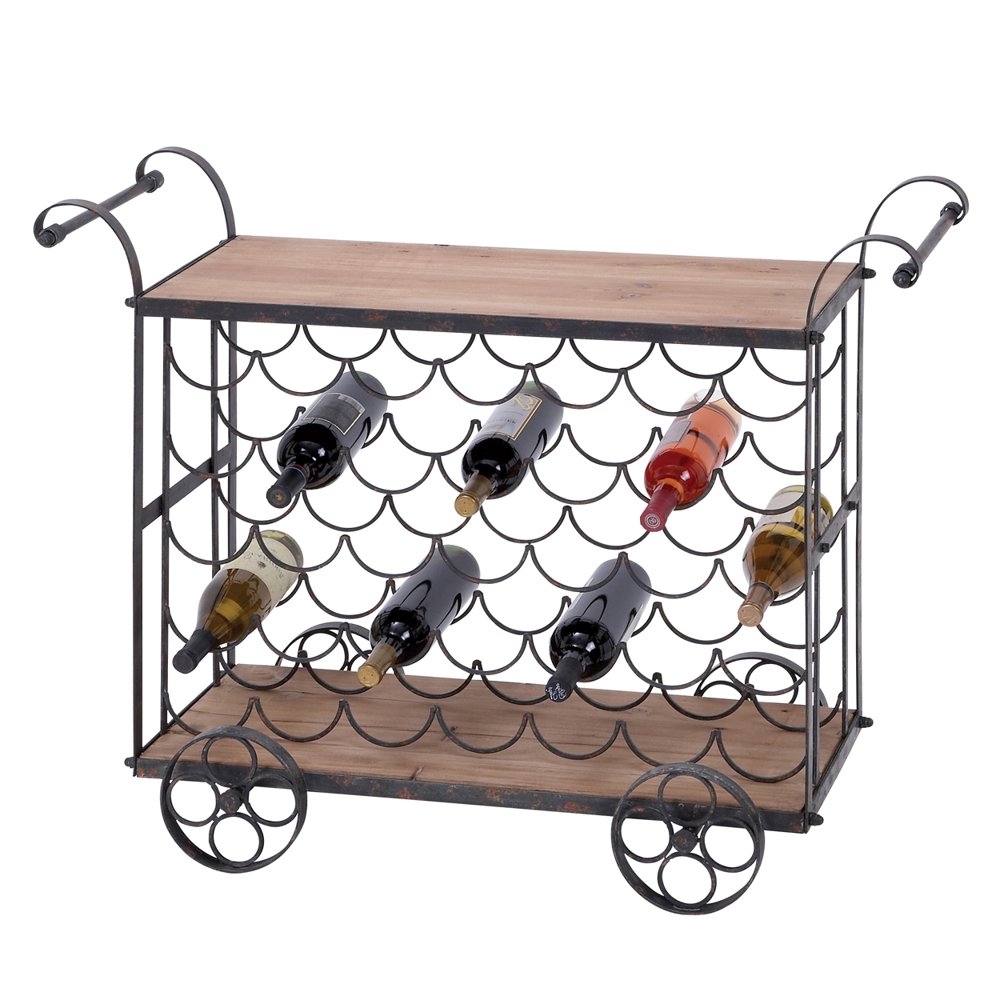 Urban Designs Aged Wooden Rolling Wine Rack Kitchen Cart 35 Bottle