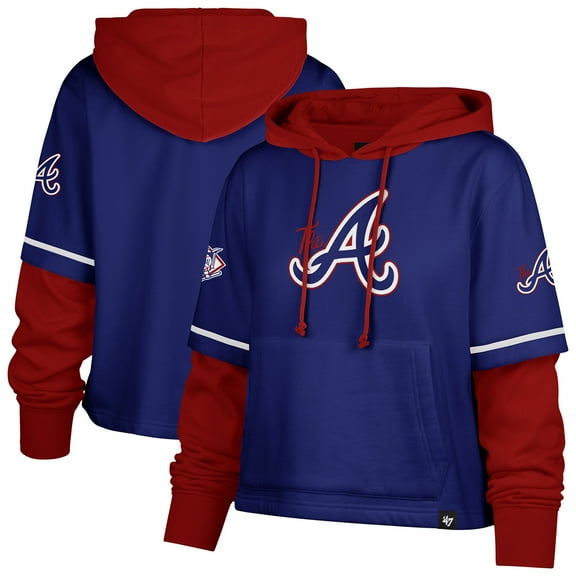 Women's '47 Royal Atlanta Braves City Connect Shortstop Cropped Pullover Hoodie