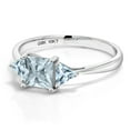 thumbnail image 3 of Gem Stone King 10K White Gold Sky Blue Aquamarine 3 Stone Engagement Ring for Women (0.84 Cttw, Gemstone March Birthstone, Princess Center 5MM, Trillion 3.5MM, Size 5.5), 3 of 5