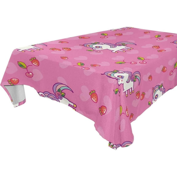 SKYSONIC 60"x120" Square Tablecloth with Pink Unicorn Prints, Anti-Wrinkle and Smooth Table Cloth for Kitchen/Home Party Decoration