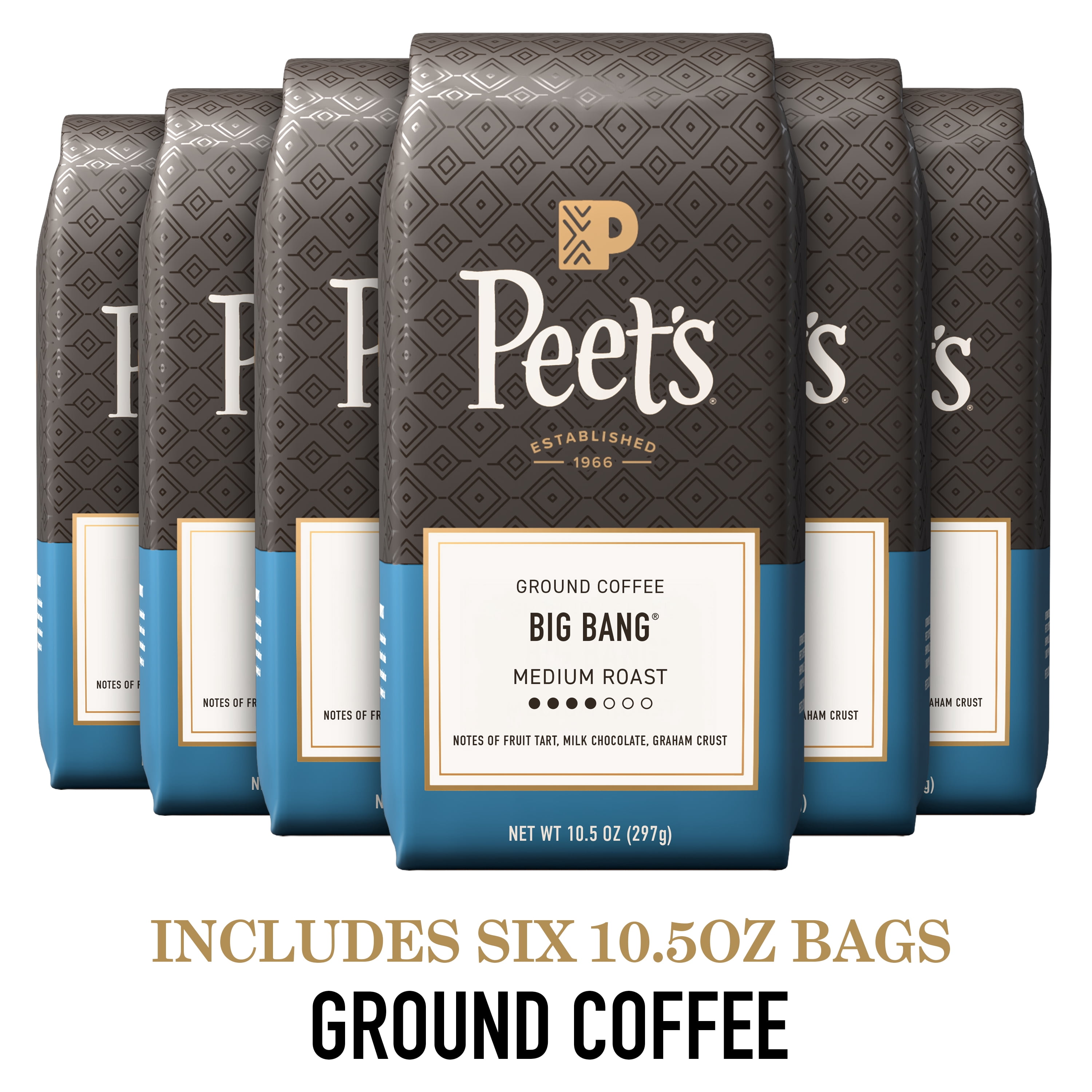 6 pack) Peet's Coffee Big Bang Premium Medium Roast Ground Coffee