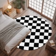 thumbnail image 2 of 3ft Round Rug, Black White Plaid Non-Skid Rubber Backing Large Area Rugs - Living Room Bedroom Home Office, Farmhouse Modern Minimalist Geometric Indoor Floor Mat Carpets Washable Rug, 2 of 9