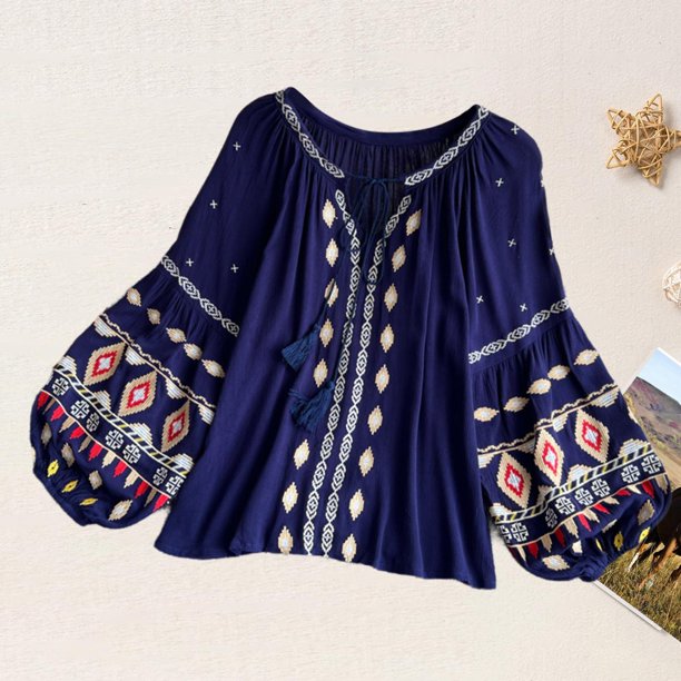 Blusa bordada para mujer, camisa étnica informal para ir de