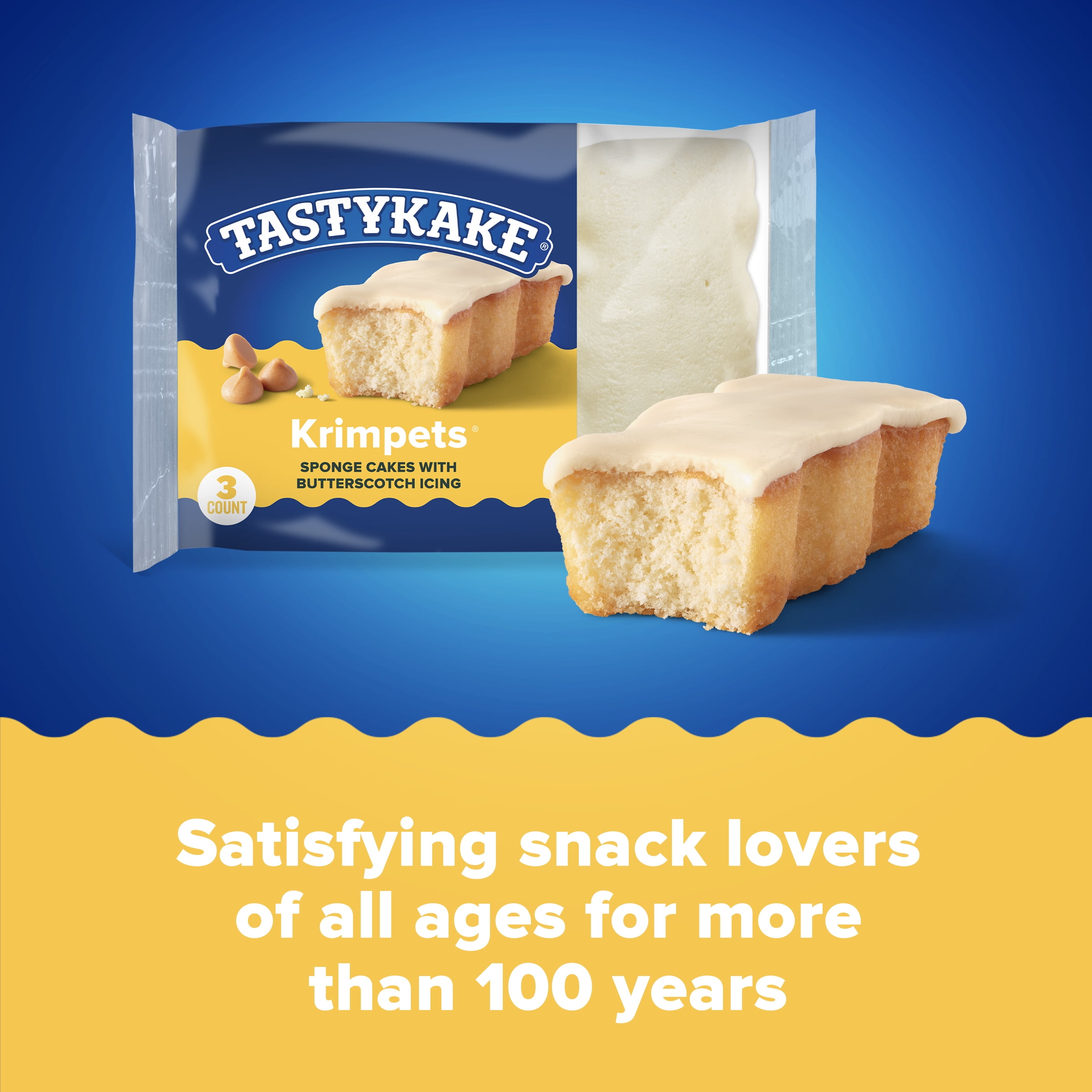 Tastykake Butterscotch Krimpets, Sponge Cakes with Butterscotch Flavored Icing, 3 oz, 3 Count