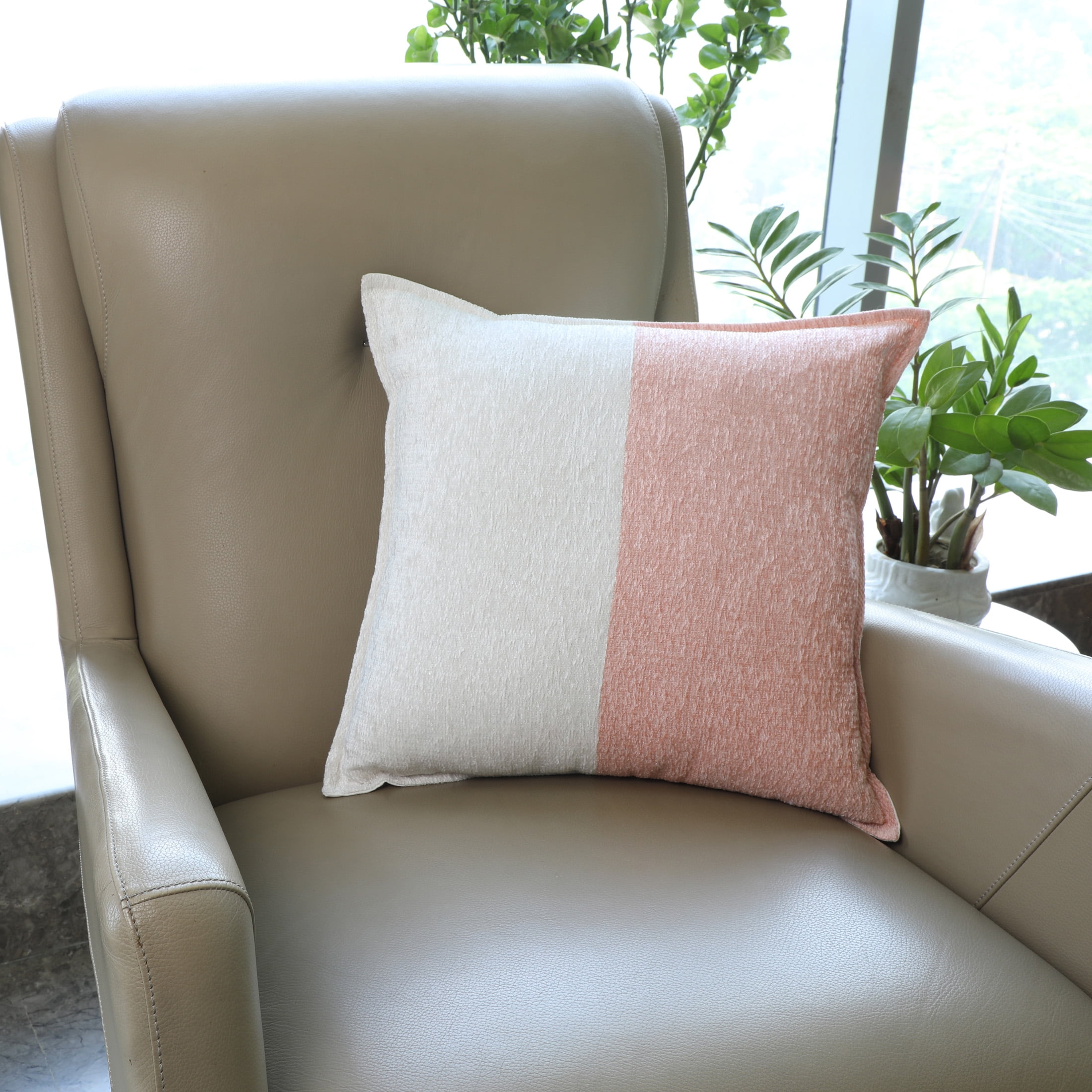 Mainstays 18 in x 18 in Pink Blush Two-Tone Polyester Cotton Square Decorative Throw Pillow