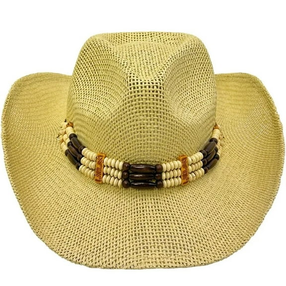 Wheat Beige Woven Straw COWBOY HAT w/ Beads SHAPEABLE Unisex WESTERN Cowgirl - New with box/tags