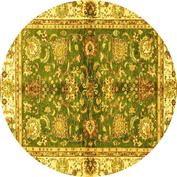 Ahgly Company Indoor Round Oriental Yellow Modern Area Rugs, 8' Round