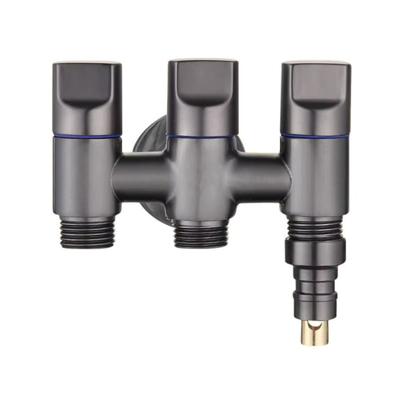 Grifo de Agua Triple Salida, con Cuerpo de Acero Inoxidable, Núcleo de Latón, Válvula Divertera de Tres Vías, Acabado Resistente a la Oxidación, Interfaz Estándar para Instalación en Pared Fría