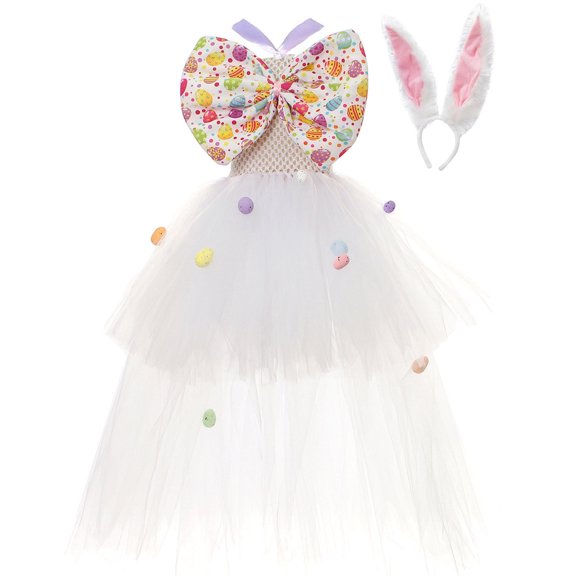 Shadoumai Easter Day Dress Toddler Girls Easter Day Cartoon Printed Flutter Sleeve Funny Holiday Party Skirt Girl Clothes Set