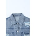 thumbnail image 4 of POGLIP Women's Sky Blue Rhinestone Fringe Denim Jacket, 4 of 6