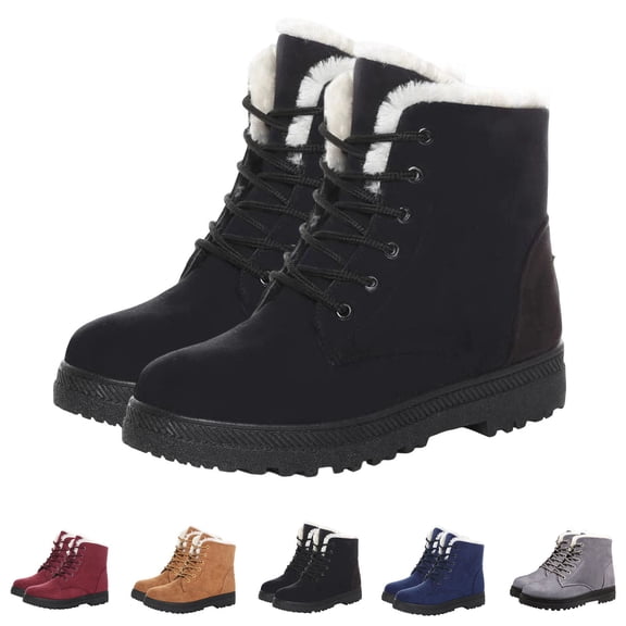 BXJX Womens Mid-Calf Boots, Slip Resistant Thermal Fleece-Lined Lace-Up Winter Shoes Black Size 10