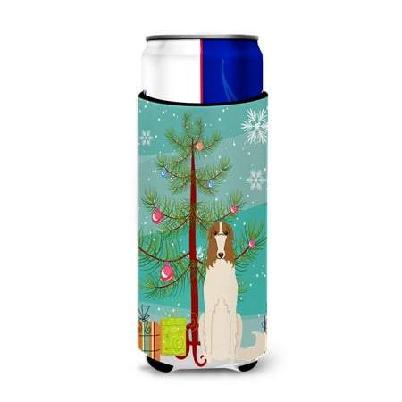 

Carolines Treasures BB4148MUK Merry Christmas Tree Borzoi Michelob Ultra Hugger for slim cans Slim Can multicolor