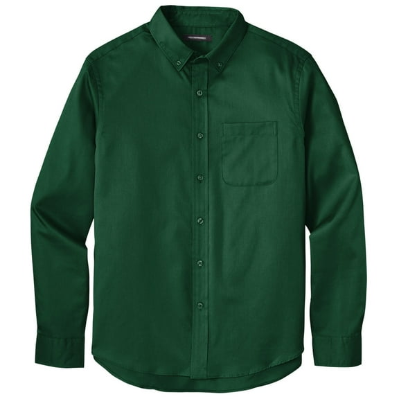 Men's Easy-Care Wrinkle-Resistant Twill Shirt with Pocket, 3XL Dark Green