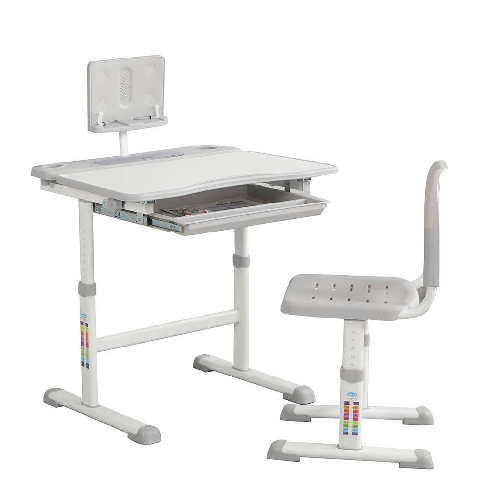 Desk with Chair for Children Adjustable In Height Tilting Grey 