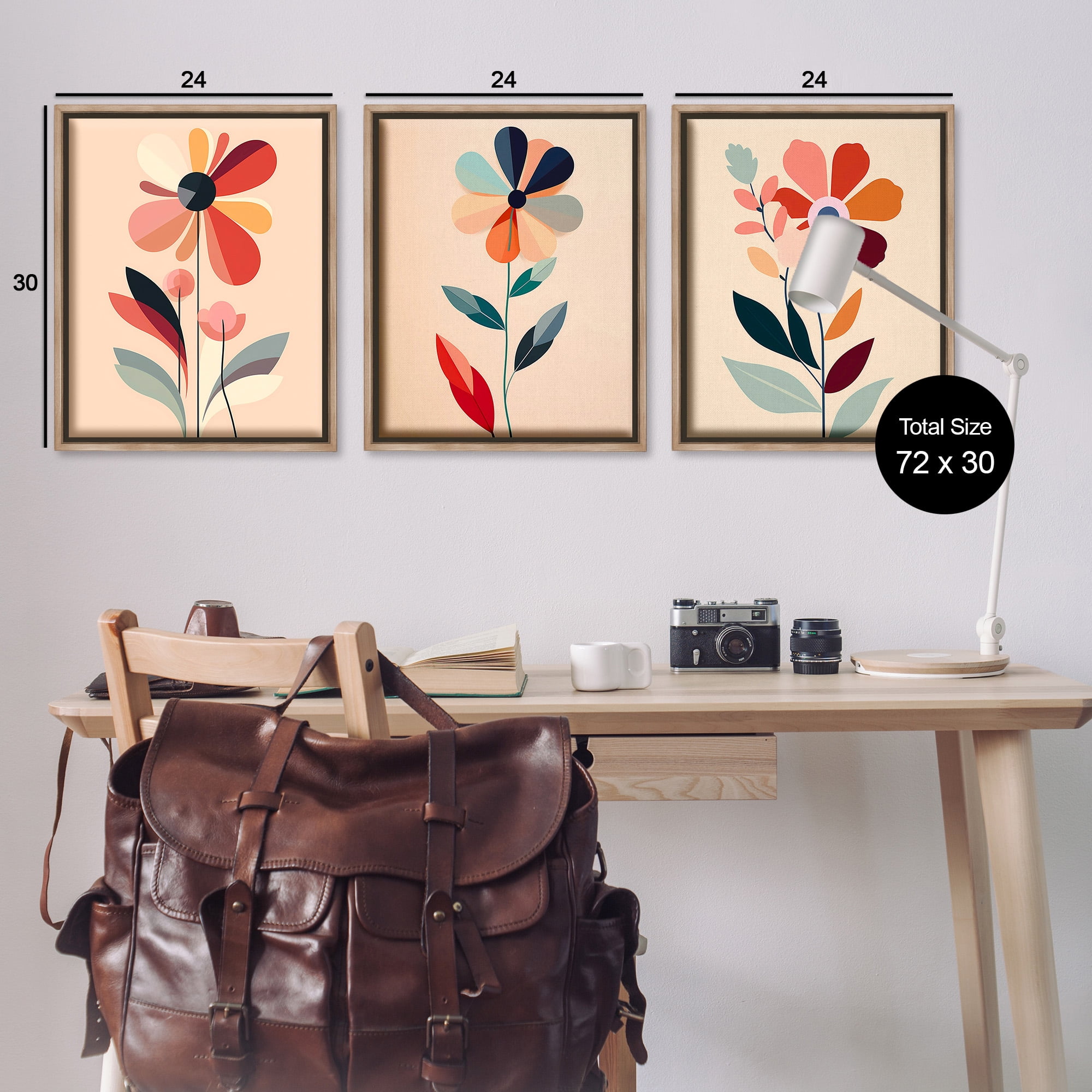 Stupell Industries Funky Modern Flowers Botanical & Floral Painting Brown Floater Framed Canvas Art Print Wall Art, 25 x 31, Set of 3