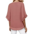 thumbnail image 3 of Weardear Women's 3/4 Ruffle Sleeve Blouse Round neck Tops Double Layers Flowy Shirts Elegant Chiffon Blouses, 3 of 5