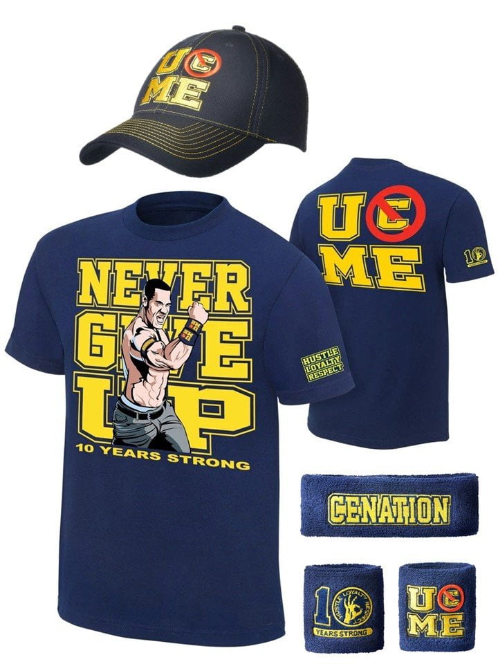 John Cena Kids Blue Ten Years Strong Costume Hat Tshirt Wristbands