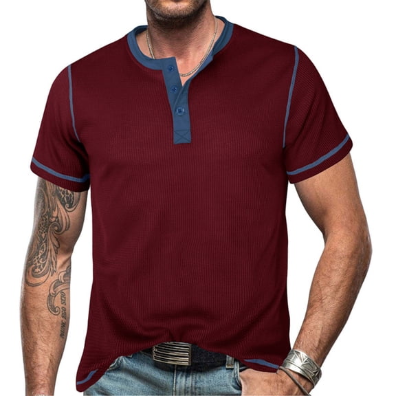 CHGBMOK Mens Henley Shirts Short Sleeve Button Neck T-Shirt Trendy Casual Pullover Shirts Solid Soft Stretch Tees Tops
