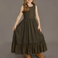 thumbnail image 4 of Kids Girls Sleeveless Long Dress Solid Color Ruffle Loose Dress Casual A-line Flowy Maxi Dress 3-12 Years 50% Saving, 4 of 4