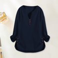 thumbnail image 2 of Womens Long Sleeve Shirts V Neck Side Button Loose Cotton Linen Long Sleeve Blouses Oversized Tshirts for Women, 2 of 3