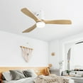 thumbnail image 2 of Full Size Pedestal Fan, 52 Inch Wooden Ceiling Fan With 18W Led Light 3 Solid Wood Blades Remote Control Reversible DC Motor For Home, White Tower Fan,Metal & Wood Desk Fan, 2 of 9