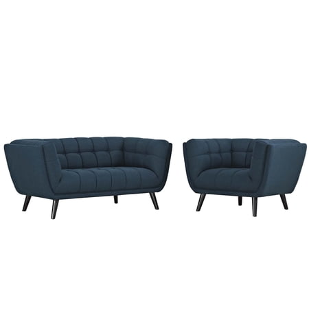 Modern Contemporary Urban Design Living Room Lounge Club Lobby Armchair and Loveseat Sofa Set, Fabric, Blue