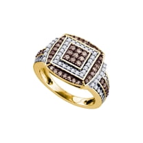 Diamond Princess 10kt Yellow Gold Womens Round Brown Diamond Square Cluster Ring 1 Cttw